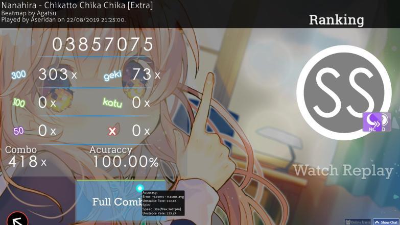 OsuGameTweet's tweet photo. (https://t.co/ctGhBE9MP1) Aseridan | Nanahira - Chikatto Chika Chika [Extra] +NCHD (mapset by Agatsu) SS | 726pp | Ireland's first 700pp https://t.co/dJp6et9Zml