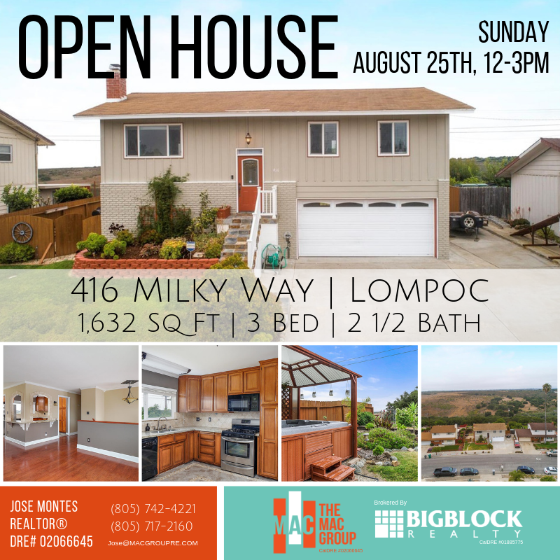 MacGroupRealty's tweet photo. 💥OPEN HOUSE💥416 Milky Way in Vandenberg Village! This 3 bed🛏 2.5 bath🛀 home features a fireplace, mature landscaping, great community and tons of warmth!
.
.
https://t.co/hyUxjMatcs
.
April Macowicz
The MAC Group
CalDRE # 01937318
powered by Big Block Realty
CalDRE # 01885775 https://t.co/FFTCCwKpbj
