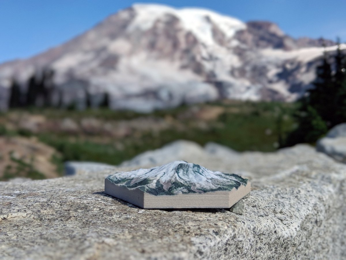 CascadeVistas's tweet photo. Closeups of the Mount Rainier model out in the wild. The wildflowers were still blooming, and there were marmots everywhere. Definitely a magical morning. 

#hiking #mountains #cascades #pnwlove #alpineadventures #mtrainier #findyourpark #nationalpark #mtrainiernps #3dprinting https://t.co/4898GtOitJ