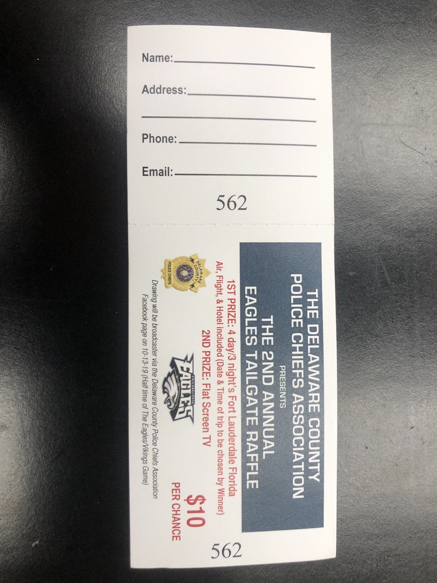 delcochiefs's tweet photo. The 2nd Annual Eagles Tailgate Raffle
$10 Per Chance
Contact Sharon Hill Police Chief Rick Herron For Tickets https://t.co/W4gJANZ48S