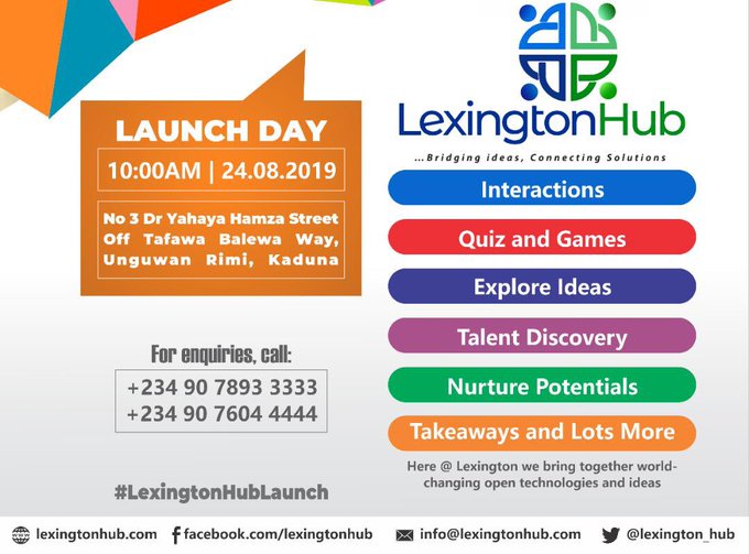 ObagunluV's tweet photo. Happening big in the city of kaduna on Saturday is the LexingtonHub Launch!
Anticipate!
#LexingtonHubLaunch
#bbnaija19 https://t.co/toewekTKH4