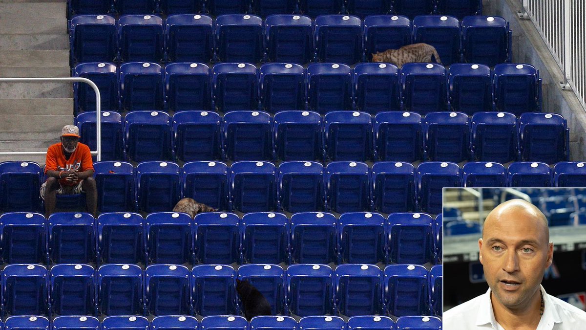 TheOnion's tweet photo. Derek Jeter Just Going To Go Ahead And Count Stray Cats In Marlins Attendance Figure https://t.co/LQLjUF7gyI https://t.co/huxPCFlO3S