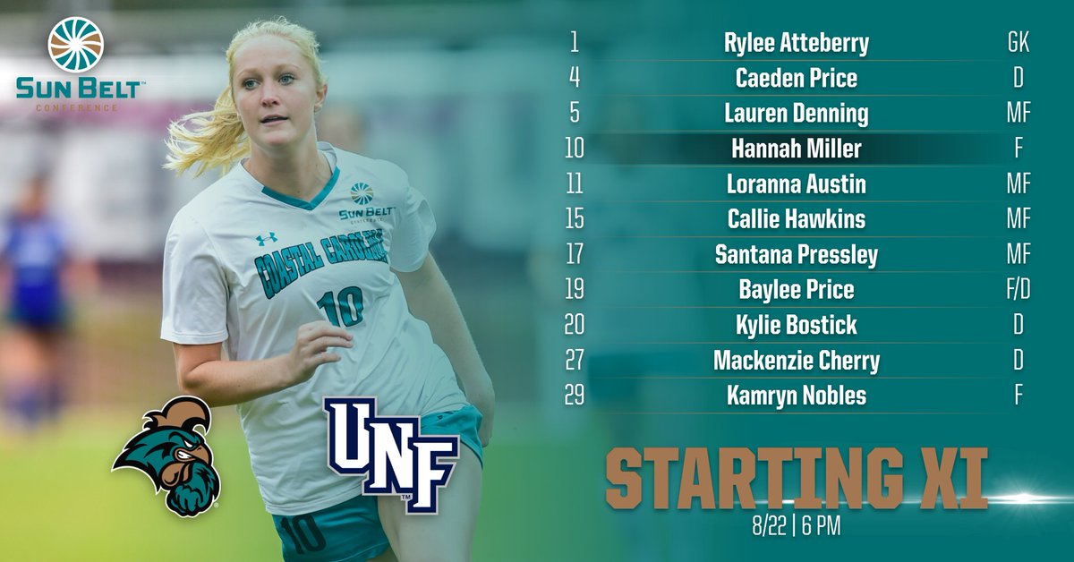 CoastalWSoccer's tweet photo. Tonight's starting lineup vs. North Florida 
#ChantsUp
#Team20 https://t.co/rLXtRjwH0C