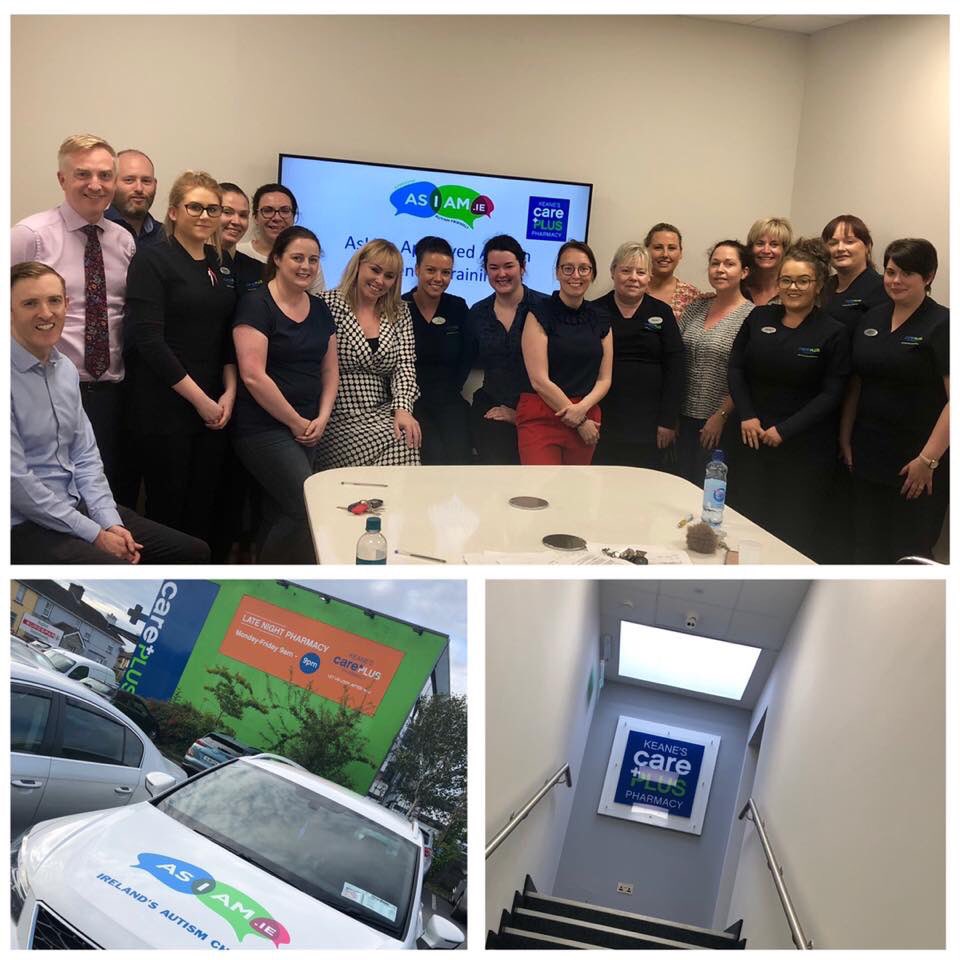 ForanAisling's tweet photo. Had a great day today with the gang at @keanespharmacy in Mullingar. 4 shops evaluated, 25 staff trained in autism awareness, &amp; the exciting creation of a #InclusionCharter to support autistic customers. The First @AsIAmIreland Approved #AutismFriendly pharmacy chain in Ireland! https://t.co/2IKOm5DILh