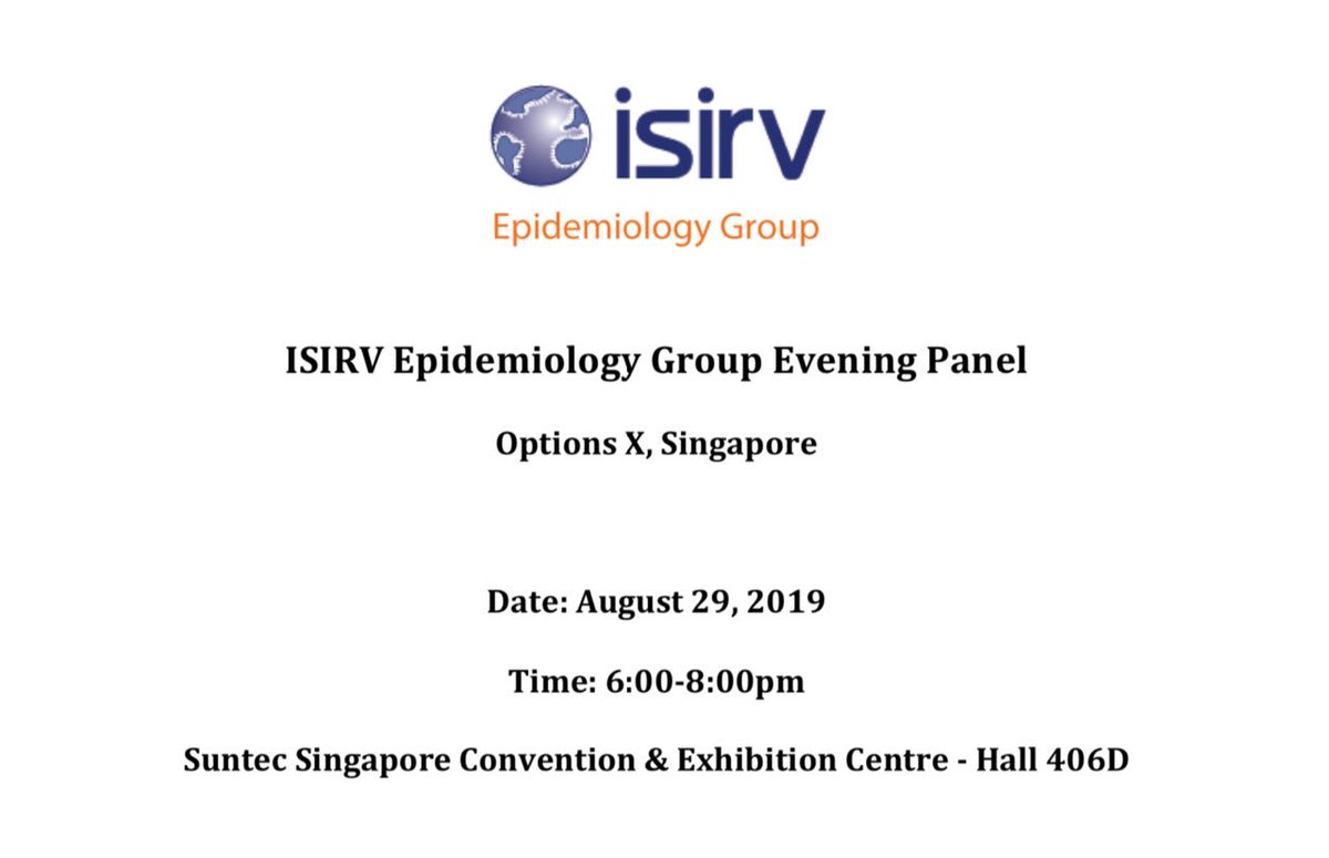 IsirvEpi's tweet photo. Attending the #OptionsX Conference in #Singapore next week?
Come see us at the @IsirvEpi #FluEpi2019 panel | August 29, 6-8 pm, SUNTEC - Hall 406D | Listen to, and engage with our panelists representing @WHO @gatesfoundation @ECDC_EU and @CDCgov ! https://t.co/zzyN87VGwN