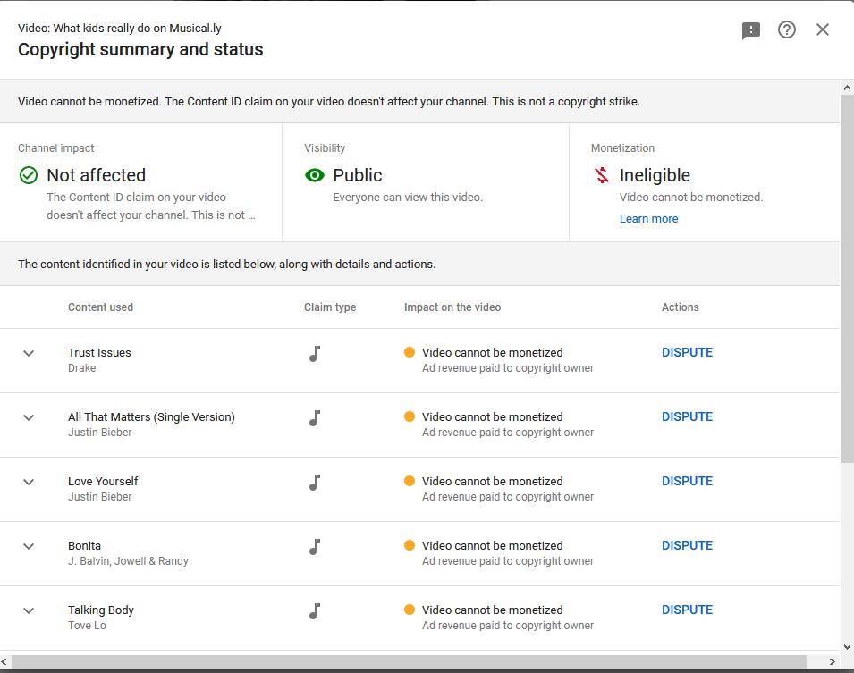 PaymoneyWubby's tweet photo. The video came out a year ago and still getting copyright strikes lol they raping this thing so hard it has a scroll bar just to see all the claims https://t.co/FwcObc1X68