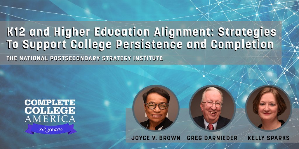 CompleteCollege's tweet photo. Day three of the CCA Annual Convening will feature a special session from @npsi_2019 on how K-12 and #highered partnerships can support students' persistence and completion. Learn more and register here: https://t.co/rPAOmjkyuf #CompletionNation https://t.co/8H21XoYFUS