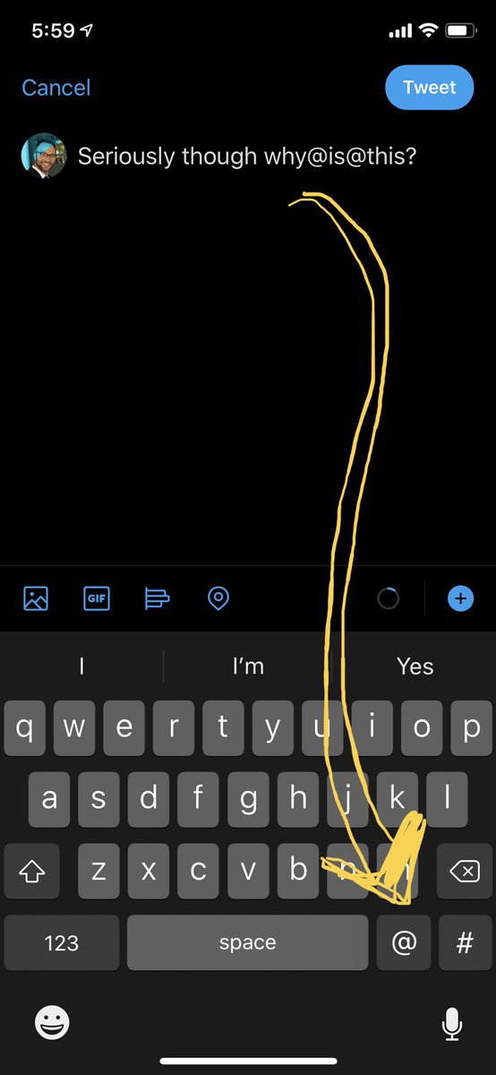 iPhone keyboard with poorly placed @ symbol