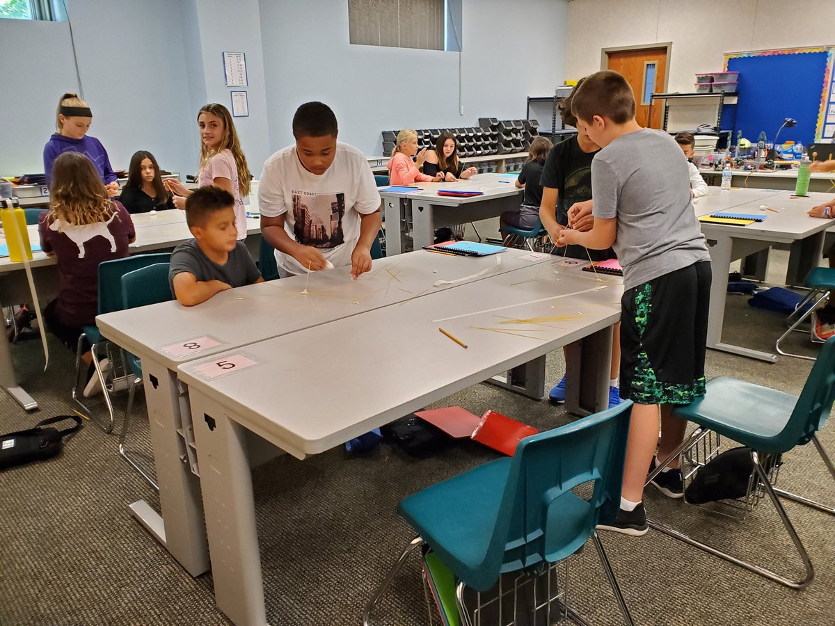 pedwards149's tweet photo. The tradition continues! How do you build a tower to support a marshmallow? 6th graders competed today to find their solution! @D13Warriors #wfwarriors #ilbsd13 #pltwdesign https://t.co/HPTy80QQRu