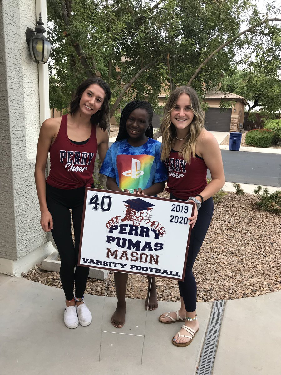 PerryPomCheer's tweet photo. One of our favorite things to do every year is to deliver yard signs to our @perrypumas boys! Tonight it sure was an honor to deliver this one #alwaysapuma โฅ๏ธ๐พ https://t.co/27xeQoU9GM