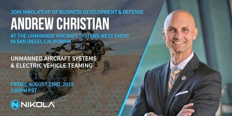 UnmannedWW's tweet photo. There's great speakers then there's dynamic speakers... can't wait to hear Andy Christian @NikolaMotor one of the most dynamic speakers I have met!

Andy will speak on #UAS and #ElectricVehicle Teaming for #FutureForces tomorrow at #UASWest

#Defense #Technology #ZeroEmissions https://t.co/3e0KgfTWQf