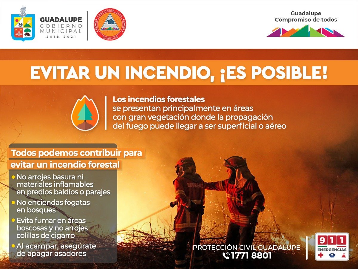 No arrojar basura ni materiales inflamables en terrenos baldíos o parajes es una de las recomendaciones de #BomberosGpe y <a href="/PCGPE/">Protección Civil Gpe. N.L.</a> para evitar un #IncendioForestal.
¡Todos podemos contribuir a evitar un incendio forestal!