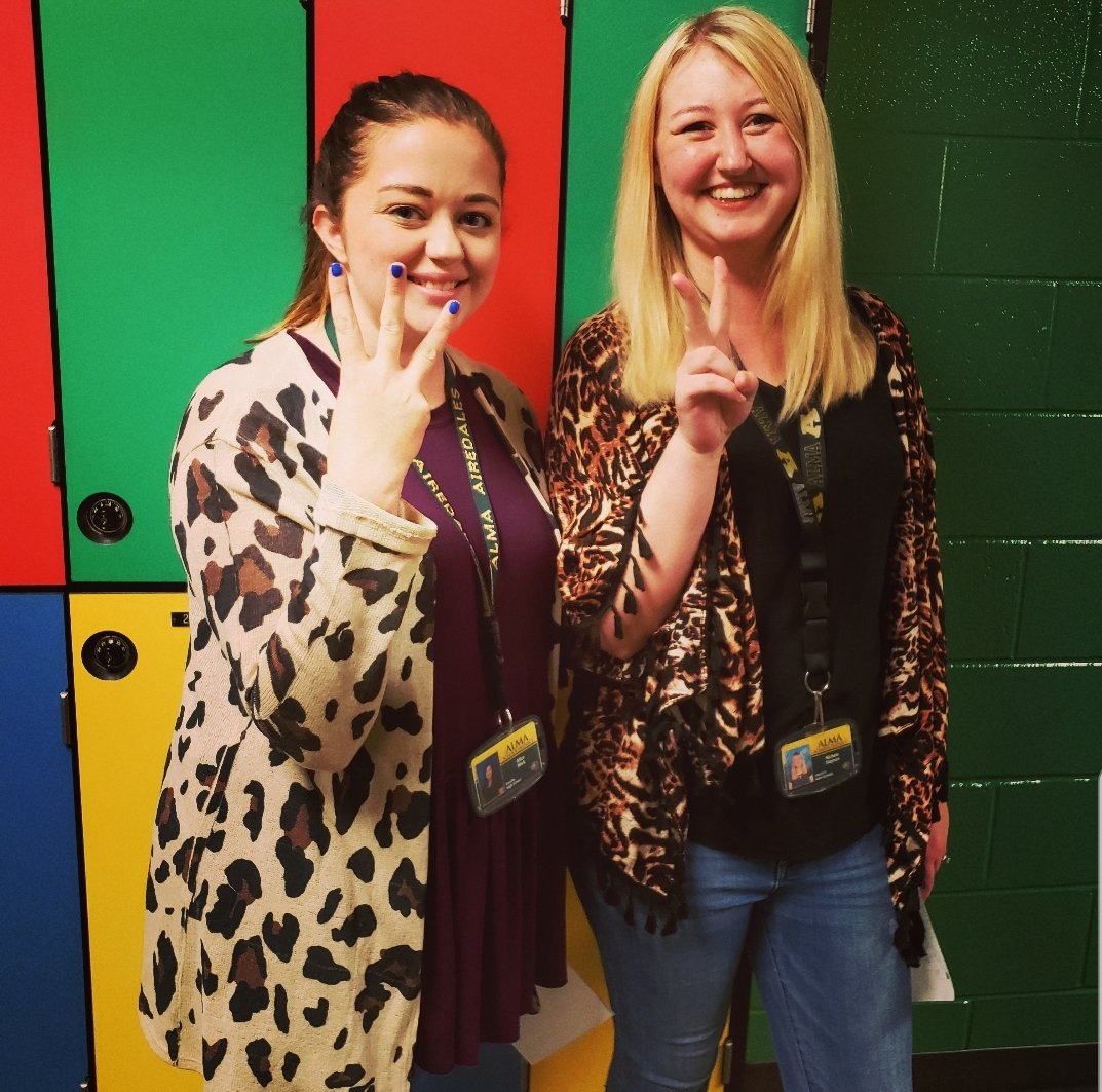 ChanthaSarah_'s tweet photo. 2nd year teacher, Nicole Yardley, and 3rd year teacher, Alice Mick, make up our awesome 10th grade English team. We are so grateful for committed and caring teachers! @almahigh_school @Alma_MsDapson @Alma_MrsMick https://t.co/qV4cEZlxJF
