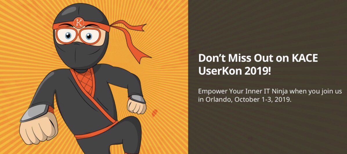 T-Minus 39 Days until 2019 #KACE UserKon. I am very excited to put faces to names with fellow <a href="/Quest/">Quest Software</a> KACE admins as well as interacting with Product Managers, Developers, Pro Services, and Sales EngineersI have communicated with via email and phone over the last six months.