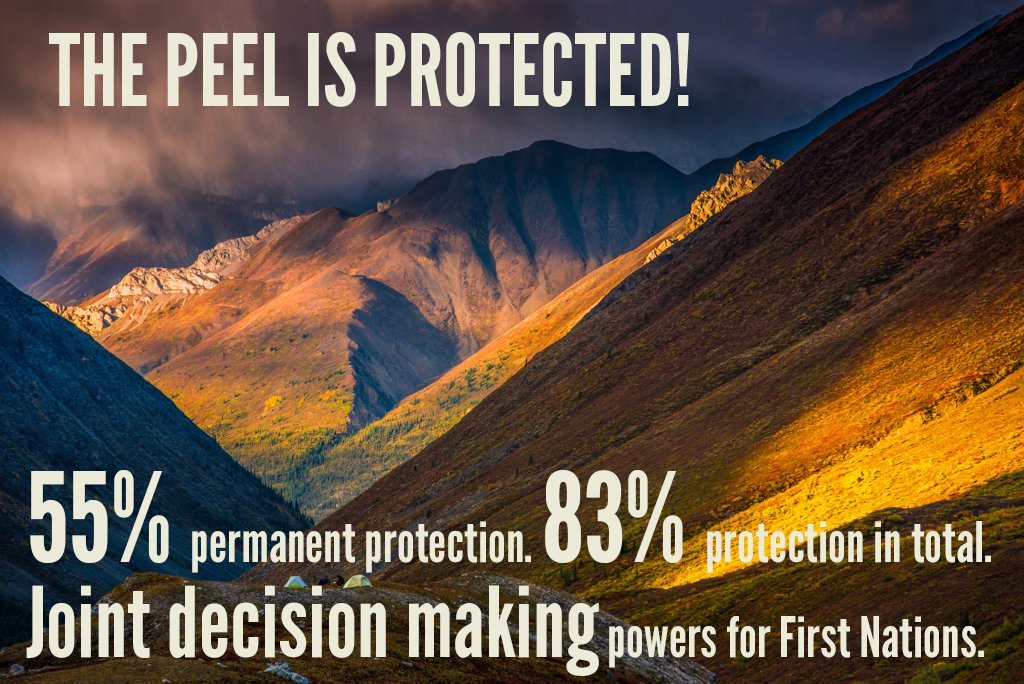 Congratulations to the Na-Cho Nyak Dun, Tr'ondek Hwech'in, <a href="/ACaribouPeople/">Vuntut Gwitchin Government Caribou Coordination</a>, <a href="/GwichinSelfgovt/">GwichinTribalCouncil</a> and <a href="/yukongov/">Government of Yukon</a> for signing the final land use plan for the Peel Watershed. #PeelProtected