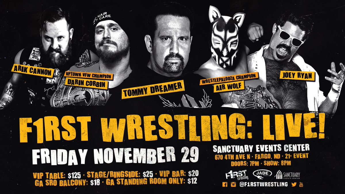 f1rstwrestling's tweet image. * FRIDAY *
November 29th
@SanctuaryEvents 
Fargo, ND
Doors 7pm
Show 8pm
21+

🎟 TICKETS ON SALE SOON 🎟