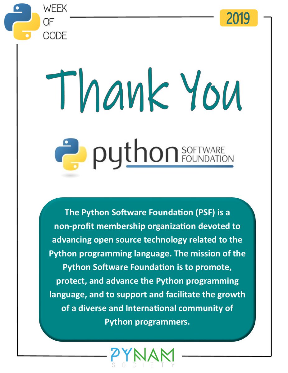 PythonNamibia's tweet image. #PythonWeekOfCode2019 is generously sponsored by organisations that support its aims. A very big thanks to Python Software Foundation @ThePSF  for coming through as one of our esteemed sponsors towards our event. Our event wouldn&apos;t even have been started without your support.
