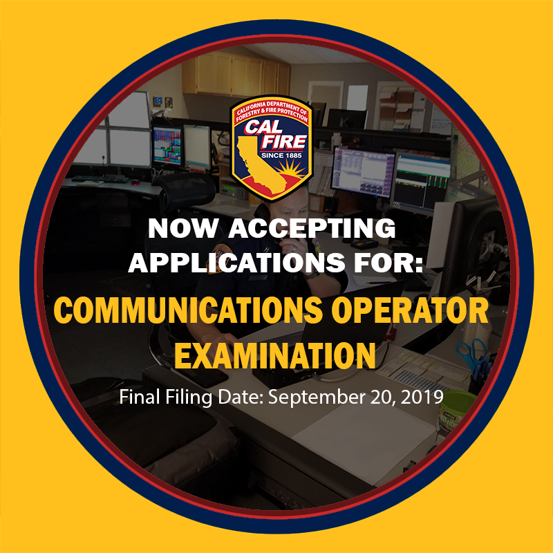 CALFIRE_Careers's tweet photo. Interested in performing emergency dispatch duties and help saving lives? @CAL_FIRE is accepting applications for Communications Operator examination. The final filing date is September 20, 2019. Follow link for more info: https://t.co/EOhCoBSYxX https://t.co/vdbqoVvpza