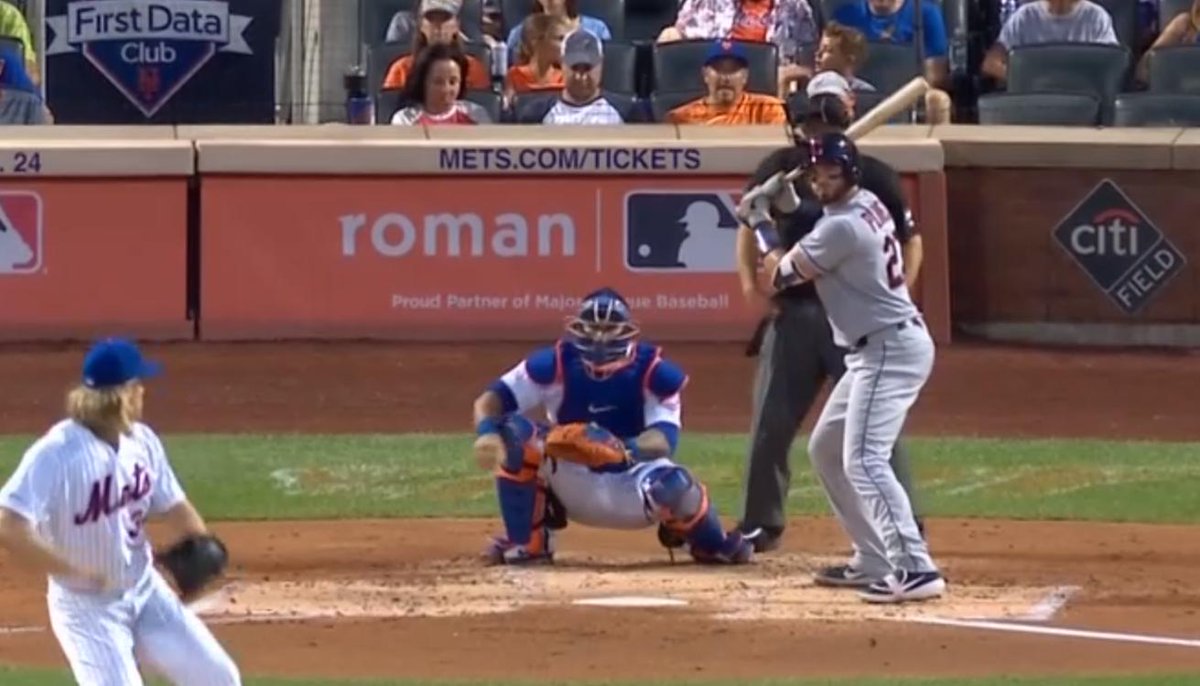 MetsKevin11's tweet photo. It's only fitting that Mr. Dildo's first plate appearance back at Citi Field is in front of a Roman ad #Plawecki https://t.co/GHAAdNomGF