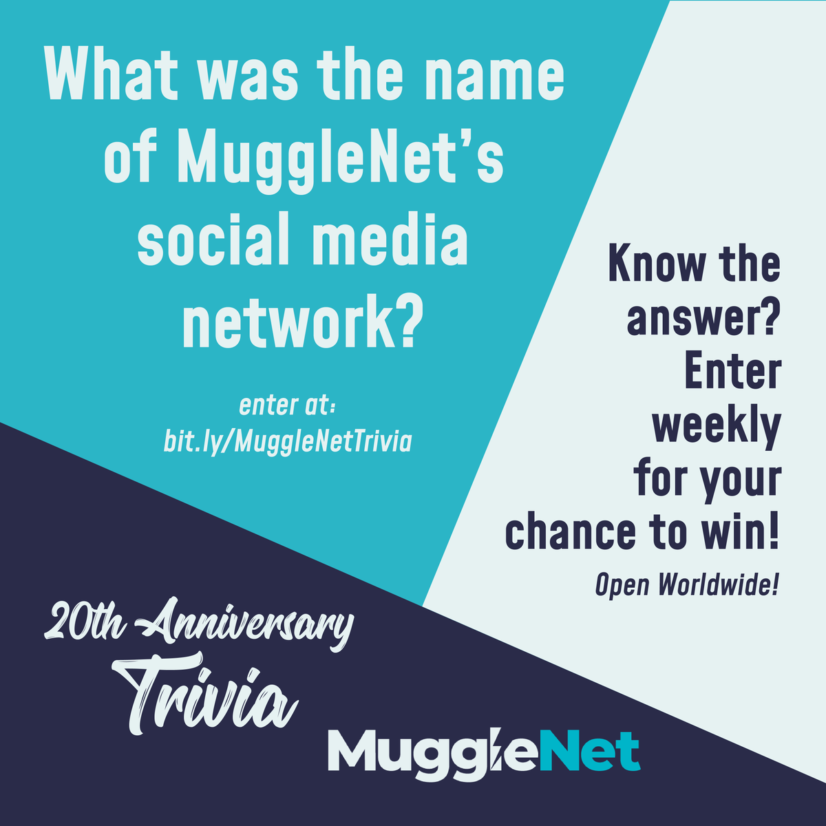 MuggleNet's tweet photo. We've teamed up with some awesome partners like @insighteditions and #MuseumContext to bring you TWENTY WEEKS of amazing giveaways in honor of our 20th anniversary. Click the link to answer our trivia question for your chance to win!
https://t.co/n4kVTJRYyZ
#20YearsOfMN https://t.co/sRBZVrnF4r