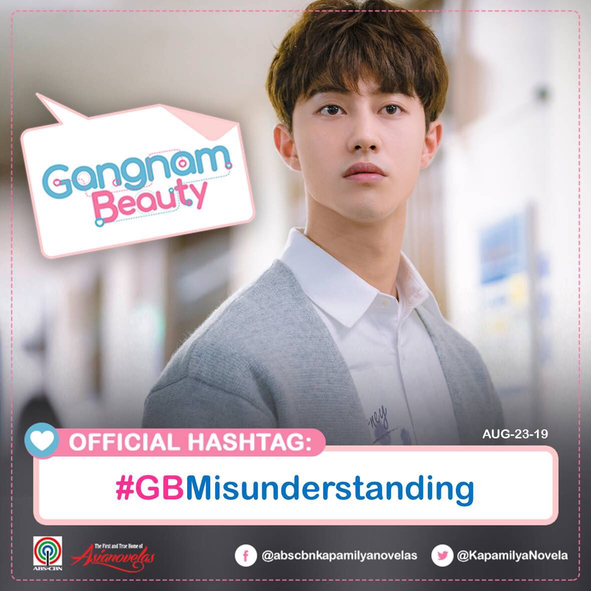 KapamilyaNovela's tweet photo. A Beautiful Friday Mga Kapamilya!
Gangnam Beauty Official Hashtag for today:
#GBMisunderstanding

Gangnam Beauty
Monday-Friday after Los Bastardos
(Time slot varies in some areas) https://t.co/KZuKWk4ond