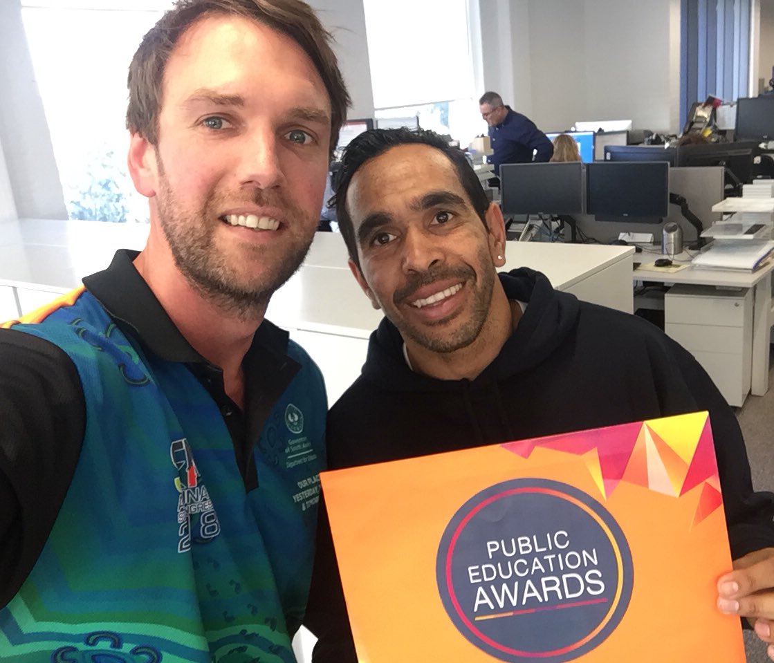 So proud to see the STEM Aboriginal Student Congress and the amazing design team behind it recognised as a finalist of the #PublicEduAwards19 
Already winning with a visit from this legend! <a href="/edu_sagov/">Department for Education SA</a> <a href="/CreditUnionSA/">Credit Union SA</a>