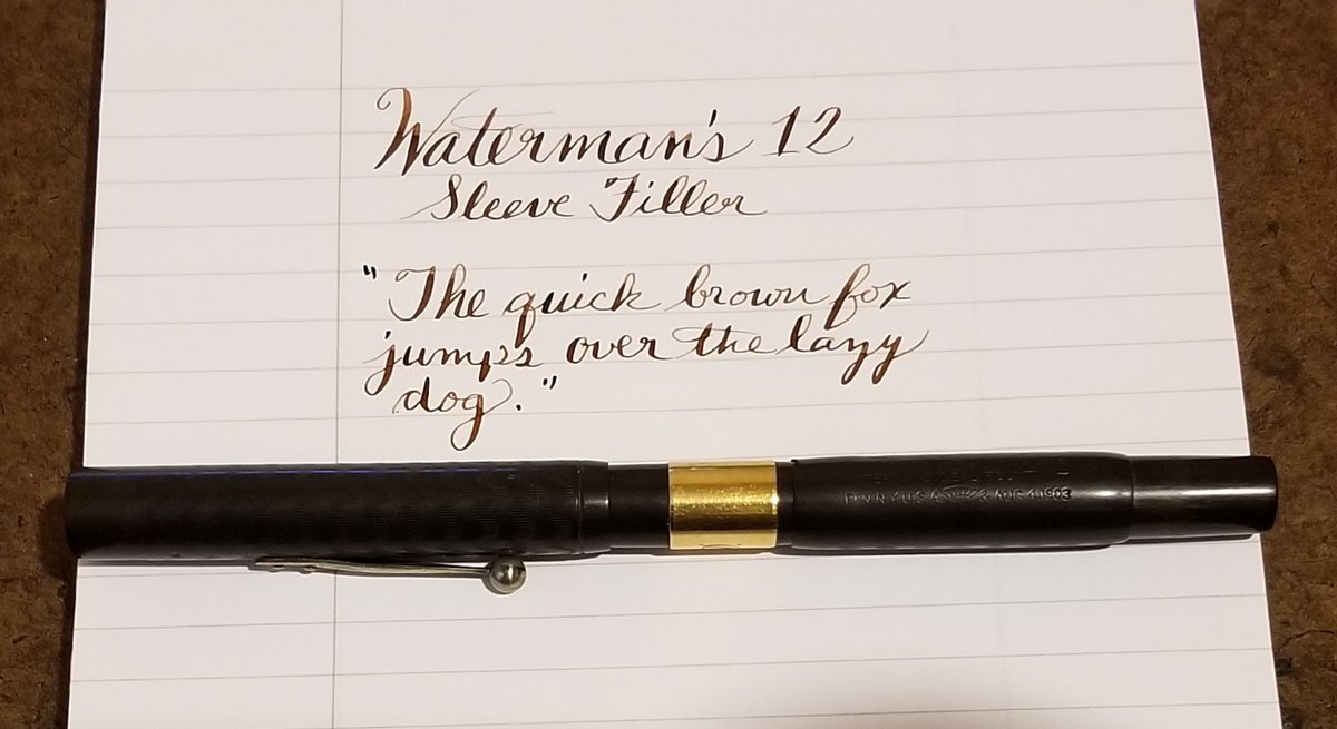 AnnPeek's tweet photo. Tanikg a new pen for a spin #vintage #fountainpen #vintagefountainpen #watermans12 #sleevefiller #1920something #mid1920s #OldSchool #quality #writingtool #flexnib #ivealwaysgotapen #newpen #fpgeeks #fpaddict #collector @yesteryearsfp https://t.co/IuYN2HEmzZ
