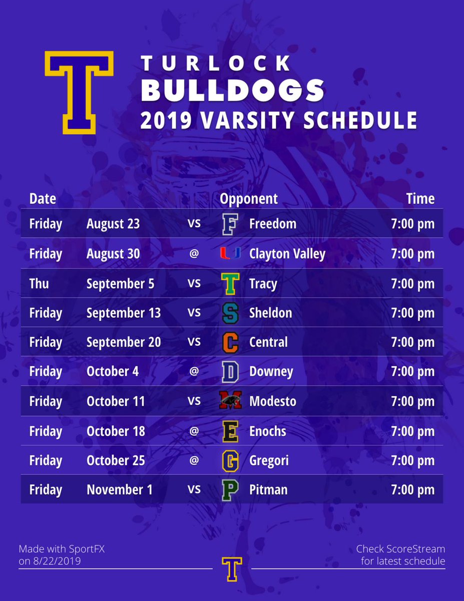 ScoreStreamMW's tweet photo. @turlockhs @TurlockStudents @TurlockQBclub your schedule is IN! (DM me if you see a mistake) Here is a 🏈 schedule I made with SportFX our new photo/video tool just for sports! ➡️ https://t.co/rtdLoztEBW https://t.co/cfzP0nZ4kA