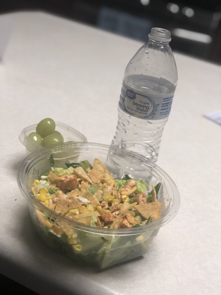 My dinner after going to the boys soccer game. I have chicken for protein, lettuce and corn for veggies, whole grain chips for grains, cheese for dairy, and grapes for fruits <a href="/KnightBio/">Nikki Knight</a>
