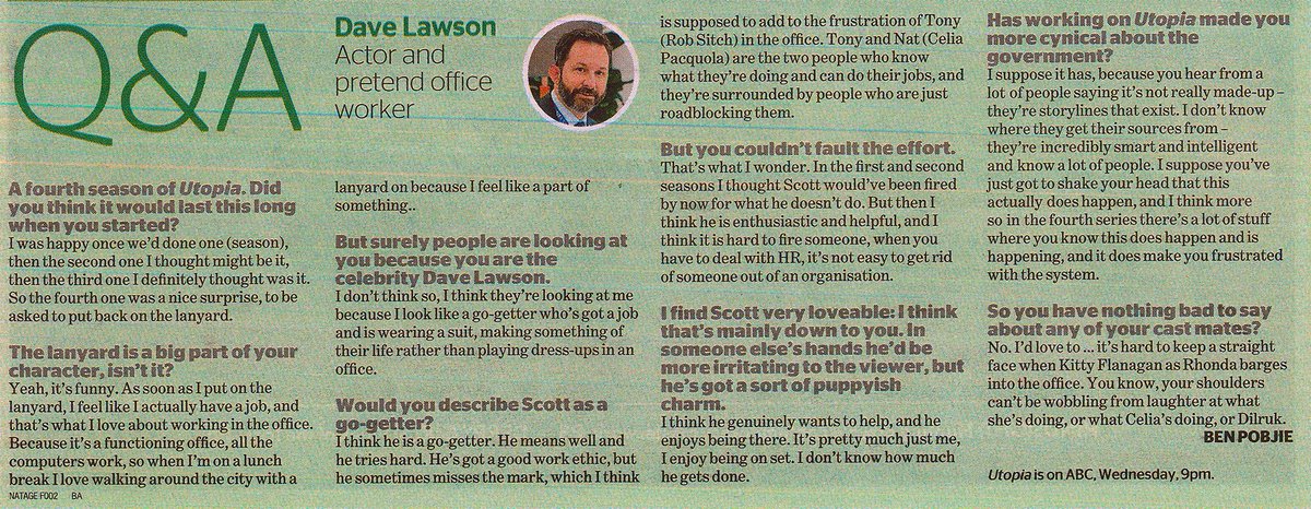 Thanks to @benpobjie from @GreenGuideTV for this Q&A with @davewlawson.

New #UtopiaABC, 9PM WEDNESDAY on @ABCTV + iview.