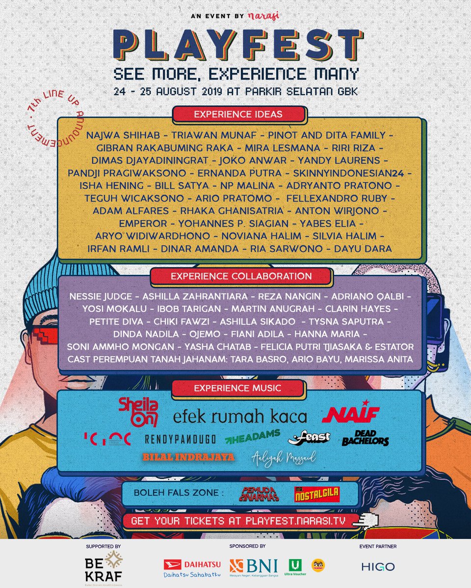 narasitv's tweet photo. Here's the updated line up of @playfest2019!
Who are your favorites? π Lets meet them!
No more waiting! Grab your tickets now at https://t.co/P11juPGXzB
#Playfest2019 #Bekraf #daihatsuonplayfest2019 #BeBNIBeExponential #Ultravoucher #Hokben #ChangeYourWifi https://t.co/hpnSCNvouP