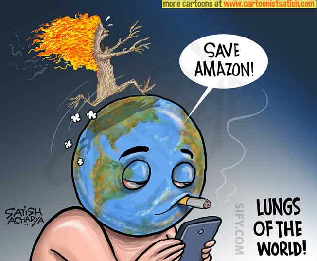 satishacharya's tweet photo. Amazon is burning! @sifydotcom cartoon #AmazonFire https://t.co/yvul3d2VnR