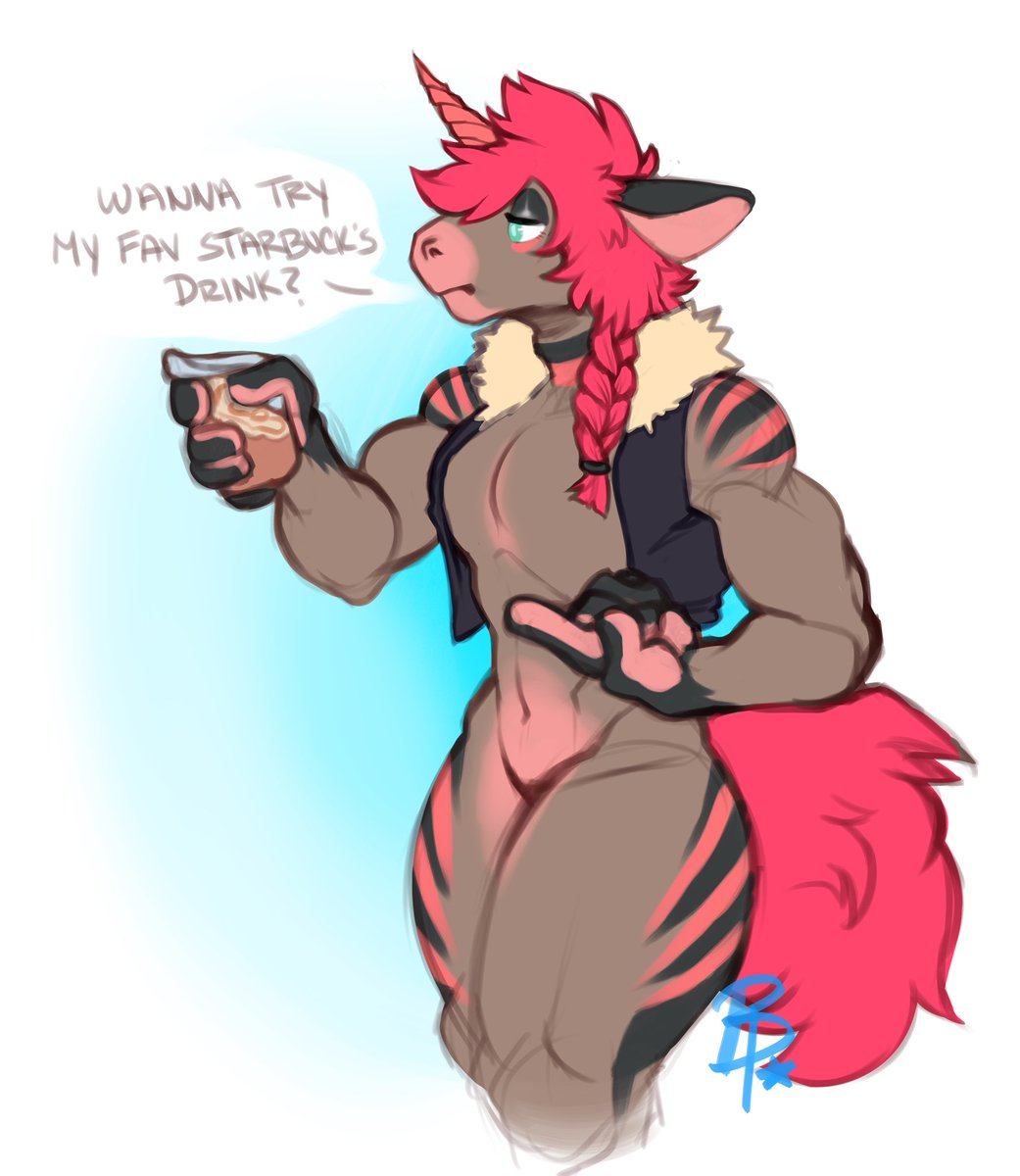 Buffpup_'s tweet photo. Oh my gosh they like @Starbucks too?!☕️✨

A cool unicorn character I got from these two amazing anthro artists! @BA5ILEUS &amp; @ohitsneive 😭❤️

Now I just gotta give this OC a tragic backstory and we are good~!😈 https://t.co/aGtPeqBrVu