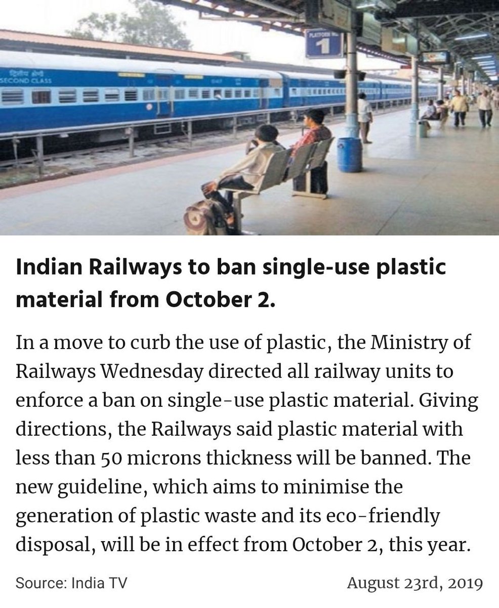 PrakashJavdekar's tweet photo. Indian Railways to ban single-use plastic material from October 2. 
https://t.co/iU5TBZu9Vx

via NaMo App https://t.co/5zD44TADQR