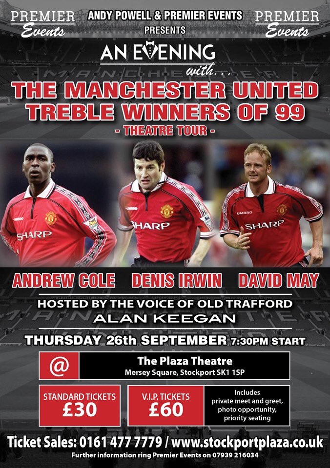 Looking forward to a fantastic event with @vancole9 @DavidMay04 & Denis Irwin. Buy your tickets now.