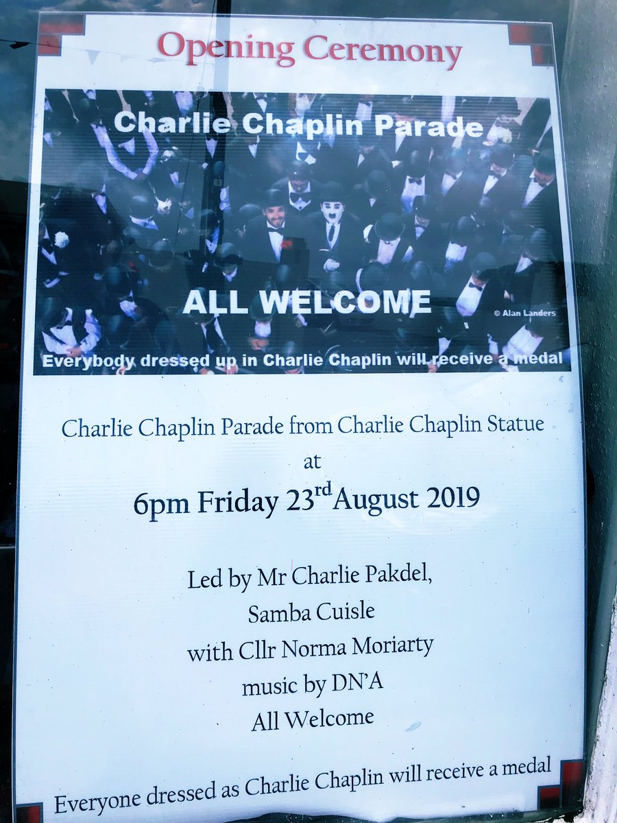 todayInIreland's tweet photo. Tonight! Dress up like Charlie Chaplin &amp; help kick off #ChaplinFest Charlie Chaplin Comedy Film Festival In #watervilleireland today! https://t.co/RgtlayOi5E