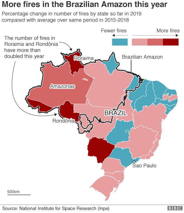 BBCNewsGraphics's tweet photo. Thousands of fires are ravaging the Amazon rainforest in Brazil. How bad are they? https://t.co/HyUUSVeP5q #AmazonFires https://t.co/vJ1E7pr8eX