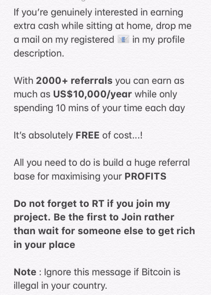 theBTCchain1's tweet photo. @GainVVIP @Black__Cloud017 So you have 20k+ followers. Big deal!!!

My 536 referrals make me US$9000+ a year. 

Followers = Money 

Email for info https://t.co/tKOdv86Bi1