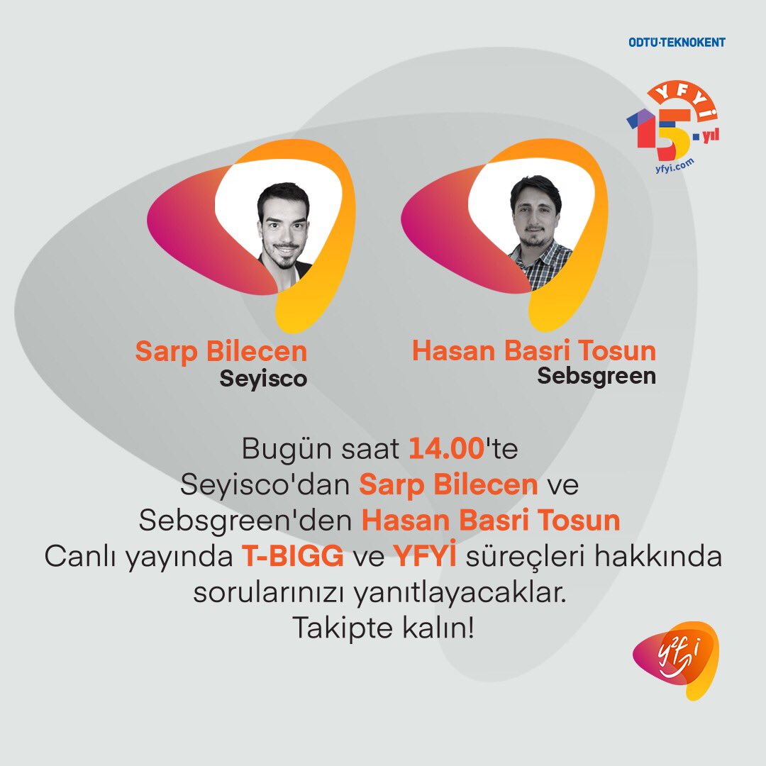 Canlı yayını izlemek ve girişimcilere sorularınızı sormak için Instagram hesabımıza bekliyoruz. 

📣 instagram.com/y2fi/

<a href="/ODTUTeknokent/">ODTÜ TEKNOKENT</a> 
<a href="/seyiscoteam/">Seyisco</a> 
<a href="/Sensgreen/">Sensgreen</a>