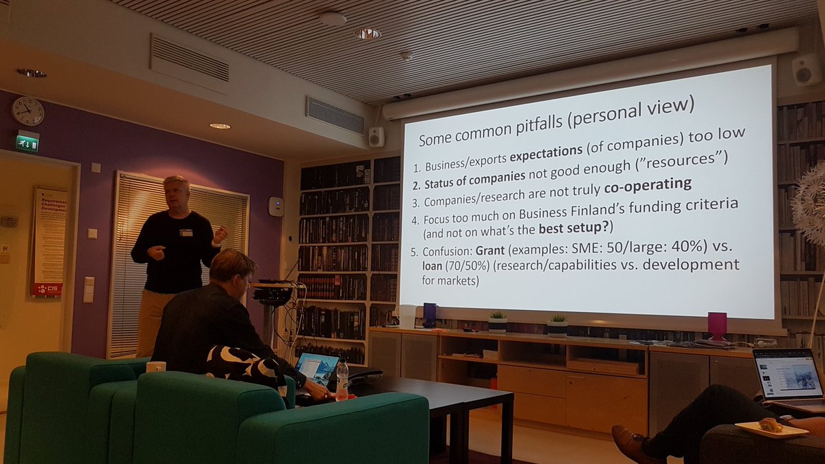 MPohjola's tweet photo. The pitfalls of applying #CoInnovation projects discussed by @KennethNyholm @BusinessFinland workshop @TampereUni. #RestiVE #KorpiForRest @sampo_pohjola https://t.co/Nfb3Q4obet