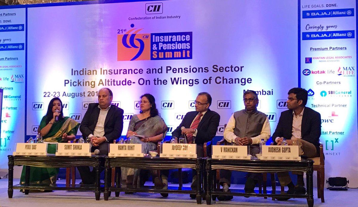 IndiaFirst_Life's tweet image. Peuli Das joins @JoydeepRoy, Smt Mamta Rohit, V Manickam, Sumit Shukla, and Avdhesh Gupta to discuss Annulties and Pensions in India. #CII @FollowCII 

#InsuranceInIndia #Pensions #LifeInsurance