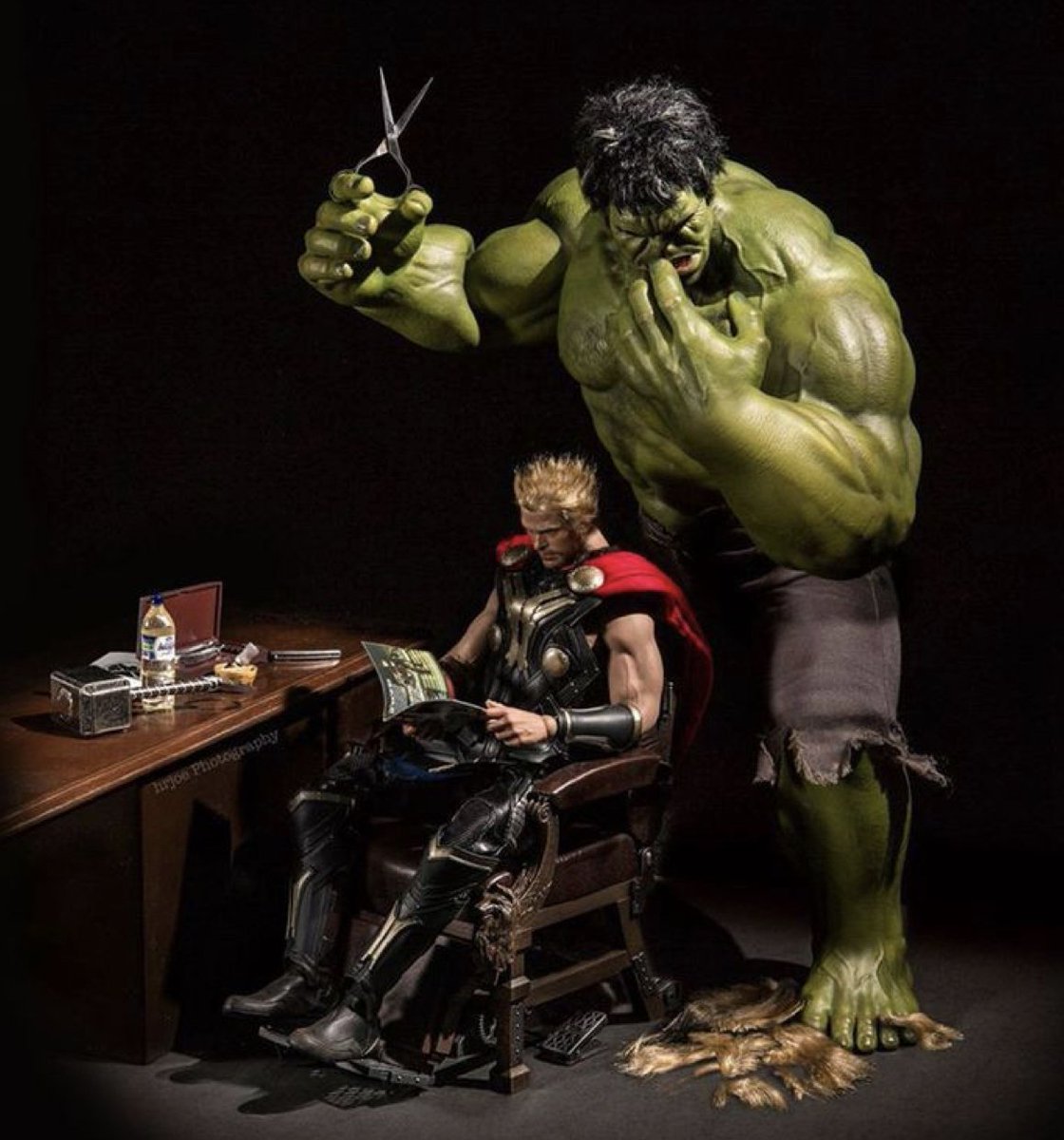 Even heroes need #haircuts...although might I humbly suggest Thor visits someone with a little more finesse? Don’t worry, sir, it will grow back.  Eventually.

@hrjoe_photogrp and his Secret Life of #Superhero Toys is splendidly entertaining stuff.  Most amusing!  Bravo sir! https://t.co/zPpM7flakC