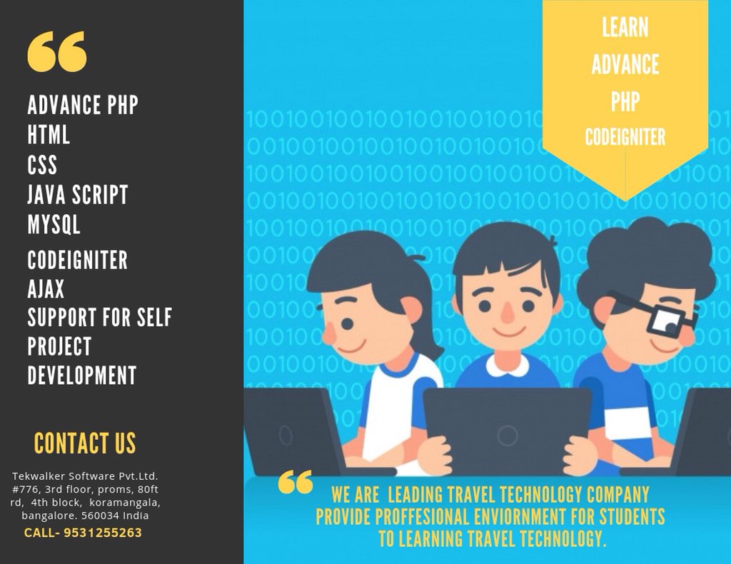 PhpTekwalker's tweet image. Learn #AdvancePHP training in Professional Environment
#Codeigniter  #APIIntegration
#Banglore