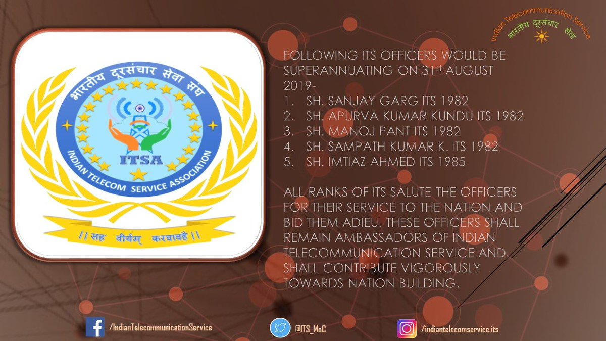 ITS_MoC's tweet photo. #RetiringOfficers All Ranks of ITS salute these Officers for their service to the nation and bid them adieu. These Officers Shall remain Ambassador of #ITS and shall contribute vigorously towards Nation Building. The Officers are superannuating on 31st August 2019. https://t.co/Ro5BXyRmqR
