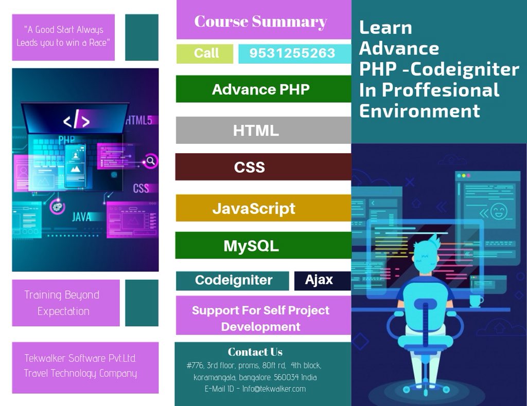 PhpTekwalker's tweet image. Learn #AdvancePHP training in Professional Environment
#Codeigniter  #APIIntegration
#Banglore
