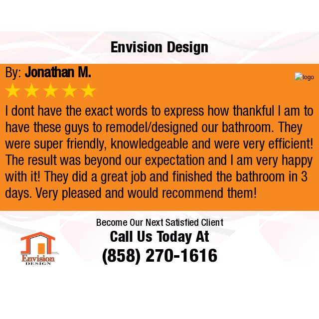 EnvisionSD's tweet photo. 5 Star: Jonathan M. "I dont have the exact words to express how thankful I am to have these guys to..." https://t.co/ExUbITAlu8 https://t.co/nojFGhWDfD