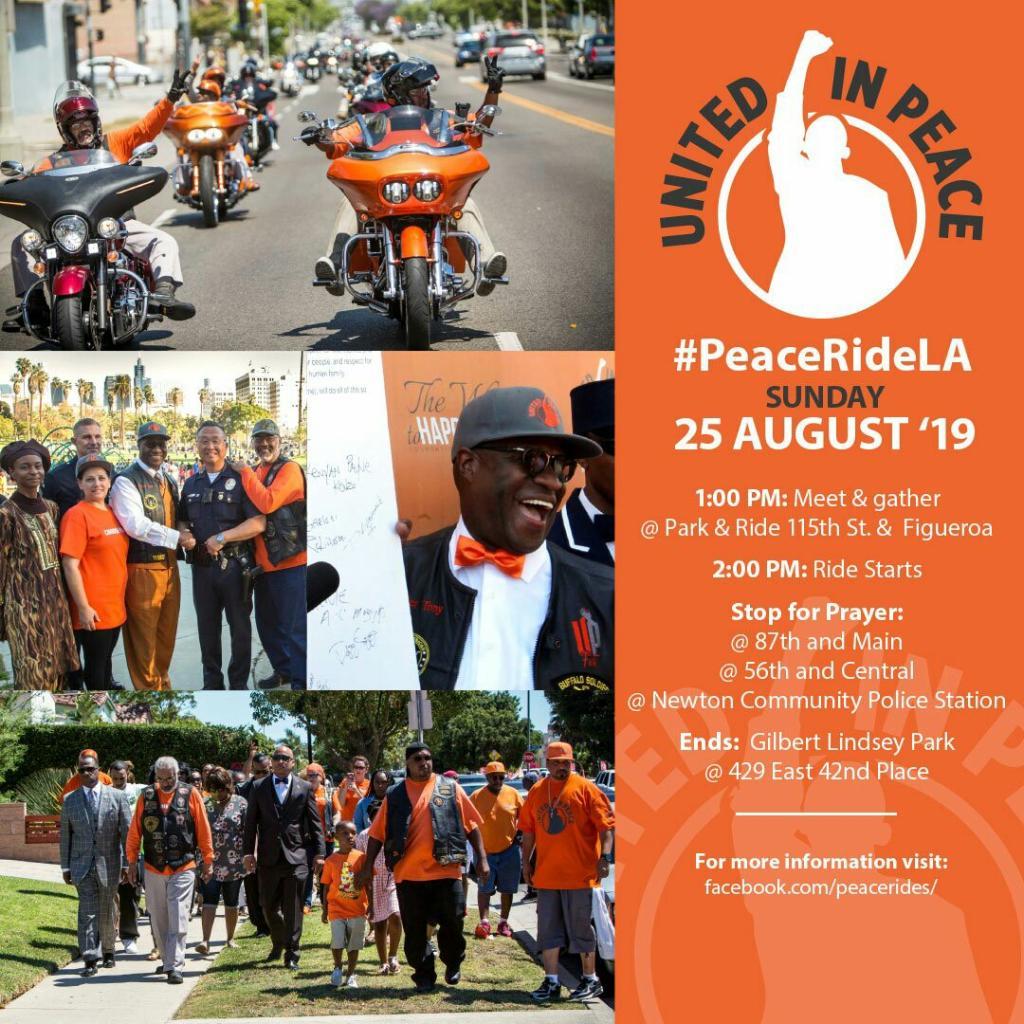 Join us this Sunday! Again, you don’t have to own a bike or a low-rider or a swag ride to come along—we need volunteers to hand out the booklets! #PeaceRideLA #PeaceRide #UnitedInPeace #CeaseFire #TheWayToHappiness #NoMoreKilling #NoMoreViolence #ChangeInglewoodChangeTheWorld