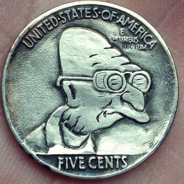 Hobo_Nickel_Soc's tweet photo. #Professor #Farnsworth: Good news, everyone!
#HoboNickel #CoinArt by #AdamLeech @theleechpit #Futurama https://t.co/tQFtpB0B1R