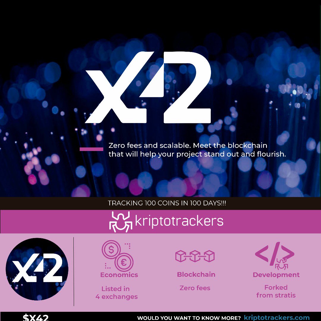 Kriptotrackers2's tweet photo. x42 Protocol  is a project focused to be feeless. Near Instant. Proof of stake (#PoS). Customizable side #blockchains and smart contracts. #Decentralized applications. No initial coin offering #ICO.

#100days100coins $x42 $KTS
https://t.co/11B5eR9ugT https://t.co/9dMvLCk1dB