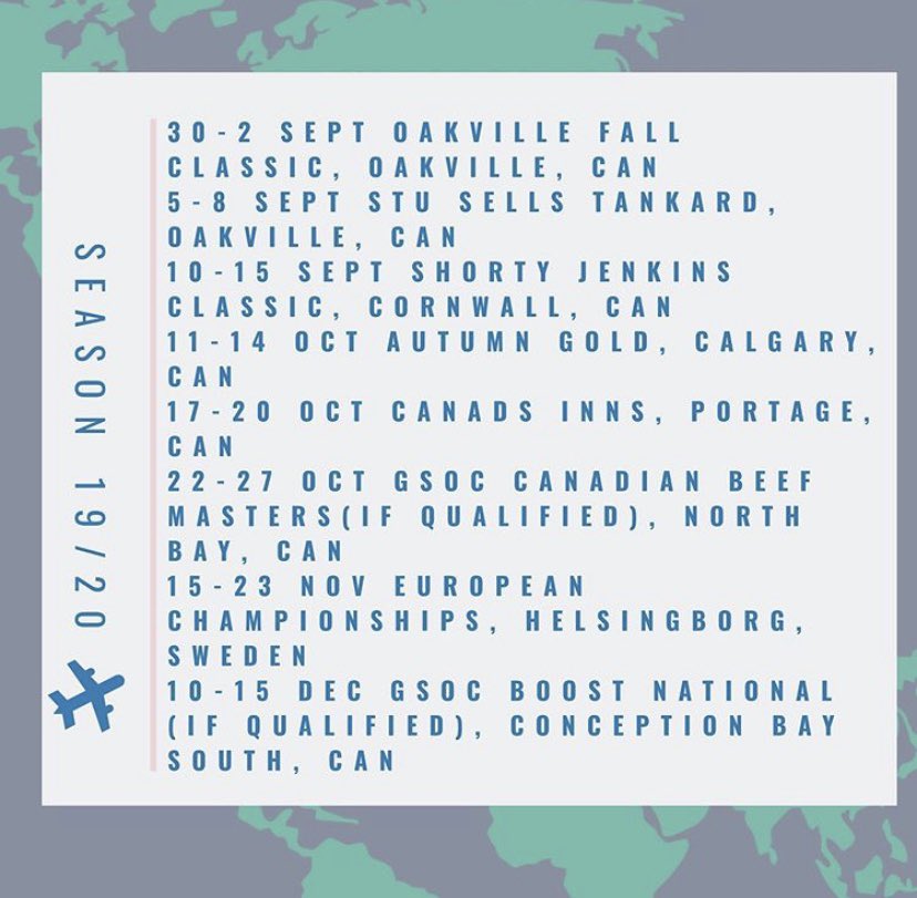 Team_Muirhead's tweet photo. Our schedule 2019/2020 โ๏ธ๐ฅ Excited to get back on the ice and work hard! Thank you to @GoldlineCurling @NobisInc & @FairmontStA for their continued support! ๐ช๐ผ #teammuirhead #getyourairtime #ThisIsNobis #fairmontstandrews https://t.co/jKcHaIHokI